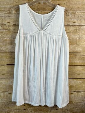 Lane Bryant Off White Swing Tunic Tank Top with Crochet Trim EUC Size 14-16X